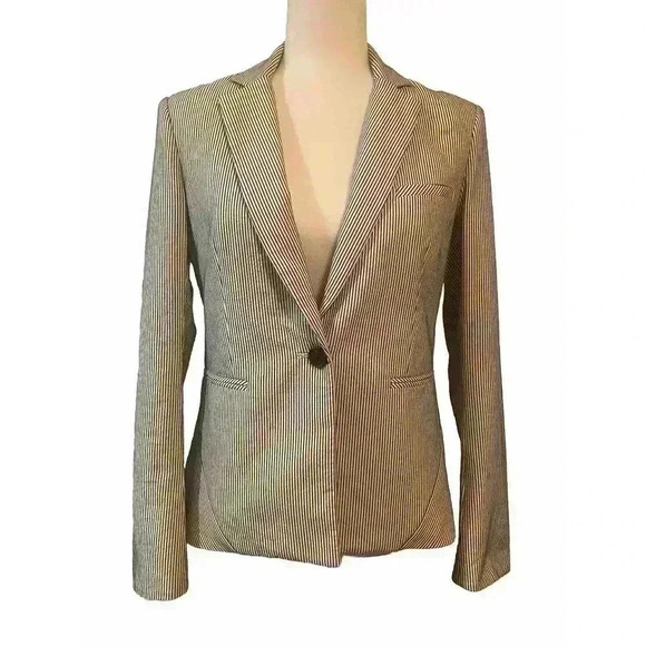 Veronica Beard Dickey Blazer Size 4 Jacket White Navy Stripe Single One-Button - Picture 2 of 6